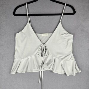 Urban Outfitters Tank Top Womens Small Gray Ruffle Peplum Tie Front Cropped Cami